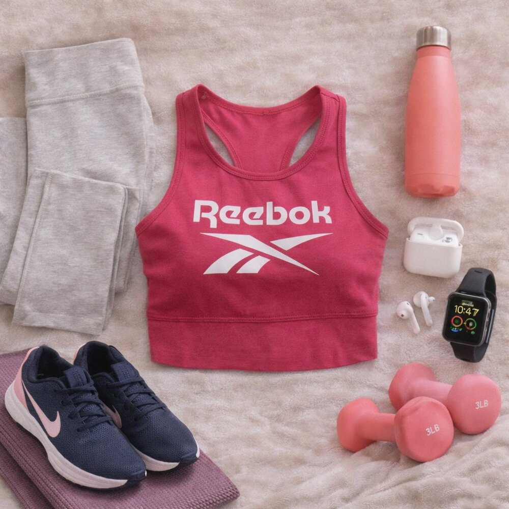 ❤️ Reebok Pink Racerback Crop Top Athletic Tank Size M Logo Workout